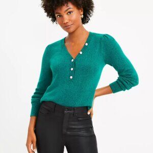 LOFT Emerald Jeweled Button Henley Sweater Size XS NWT
